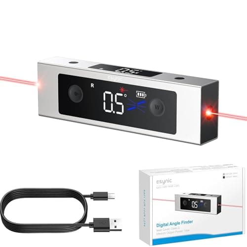 eSynic Portable Digital Angle Gauge with Laser IP54 Waterpoof Digital Inclinometer LeveL Box With 2 LCD Backlight Display USB-C Rechargeable Angle Finder With Dual Axis Laser(Laser Level Class II)