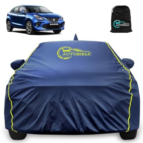 Autobirsa Waterproof Car Body Cover for Maruti Baleno Old 100% All Weather Proof with Mirror & Antenna Packet & Full Bottom Elistic, Triple Stitching with 100% Nail Proof Cover Navy Blue