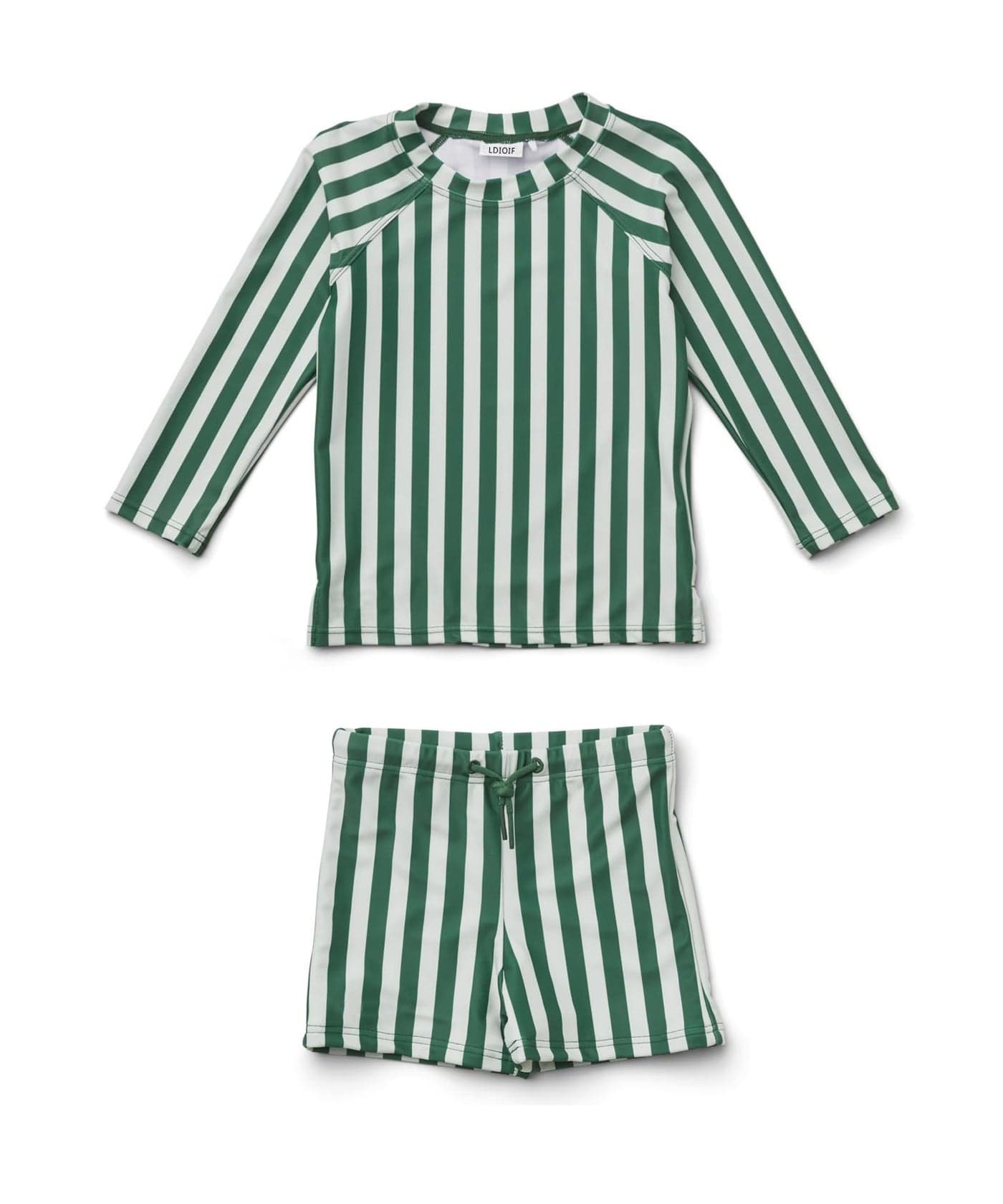 LDIOIF Toddler Boys Two Piece Swimsuit Rash Guard Long Sleeve Swim Shirt Trunks& Shorts Green Stripe Bathing Suit 12-18 Month