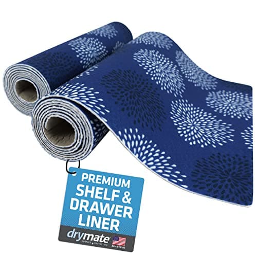 Drymate Premium Luxury Shelf & Drawer Liner, Thick Cushioned Fabric, Non-Adhesive, Absorbent, Waterproof, Slip-Resistant, Liners for Kitchen Cabinets, Cupboards (USA Made)(12”x59”)(2-Pack)(GoodBlue)