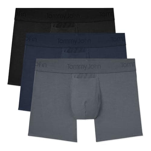 Tommy John Men's Trunk 4” Underwear, Second Skin Boxers with Supportive Contour Pouch, Soft Naturally Breathable Stretch Fabric Boxers for Men, Black/Turbulence/Dress Blues - 3 Pack, XL