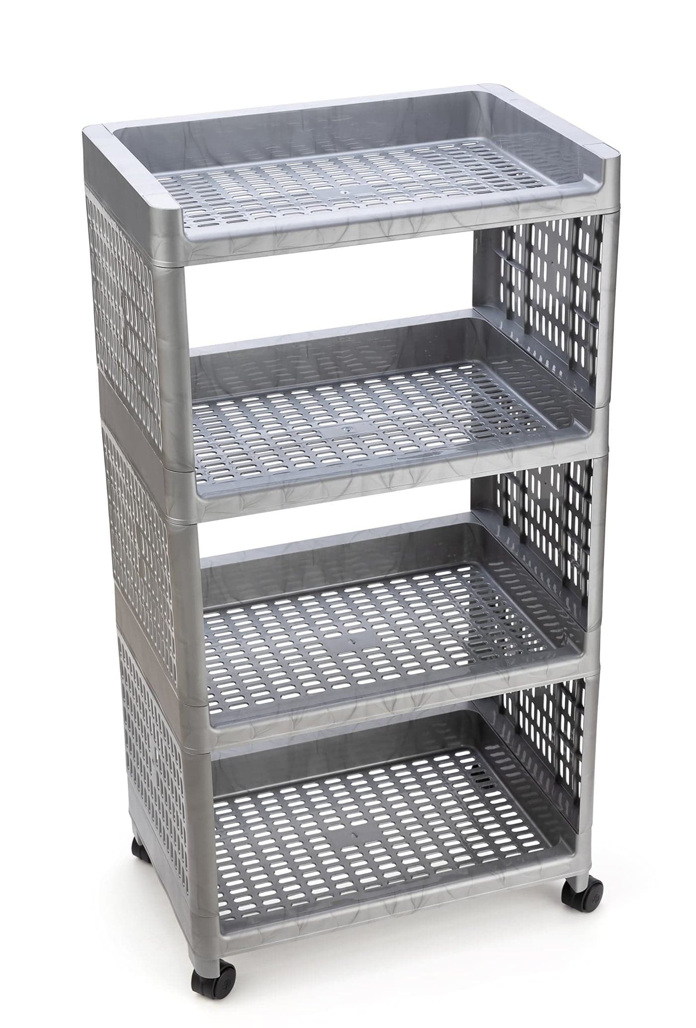 Morbrix 4 Layer Multipurpose Kitchen Trolley with Wheels, Space Saving Home Storage Organizer Rack Vegetable Trolley Rack Stand for Home, Offic (Silver)