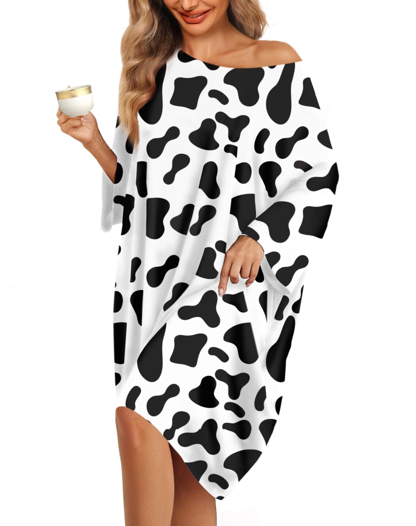 KFUBUO Plus Size Nightgowns for Women Oversized Sleep Tshirts Dress Pjs Lounge Short Sleeves Print Sleepwear With Pocket Fit S-5XL