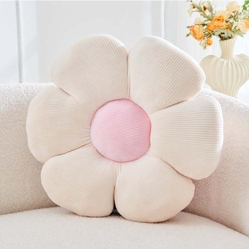 Kcvvcr Beige Flower Pillow 149 Cute Flower Shaped Floor Pillow Aesthetic Floral Plush Daisy Decorative Throw Pillows for Bed Sofa Couch