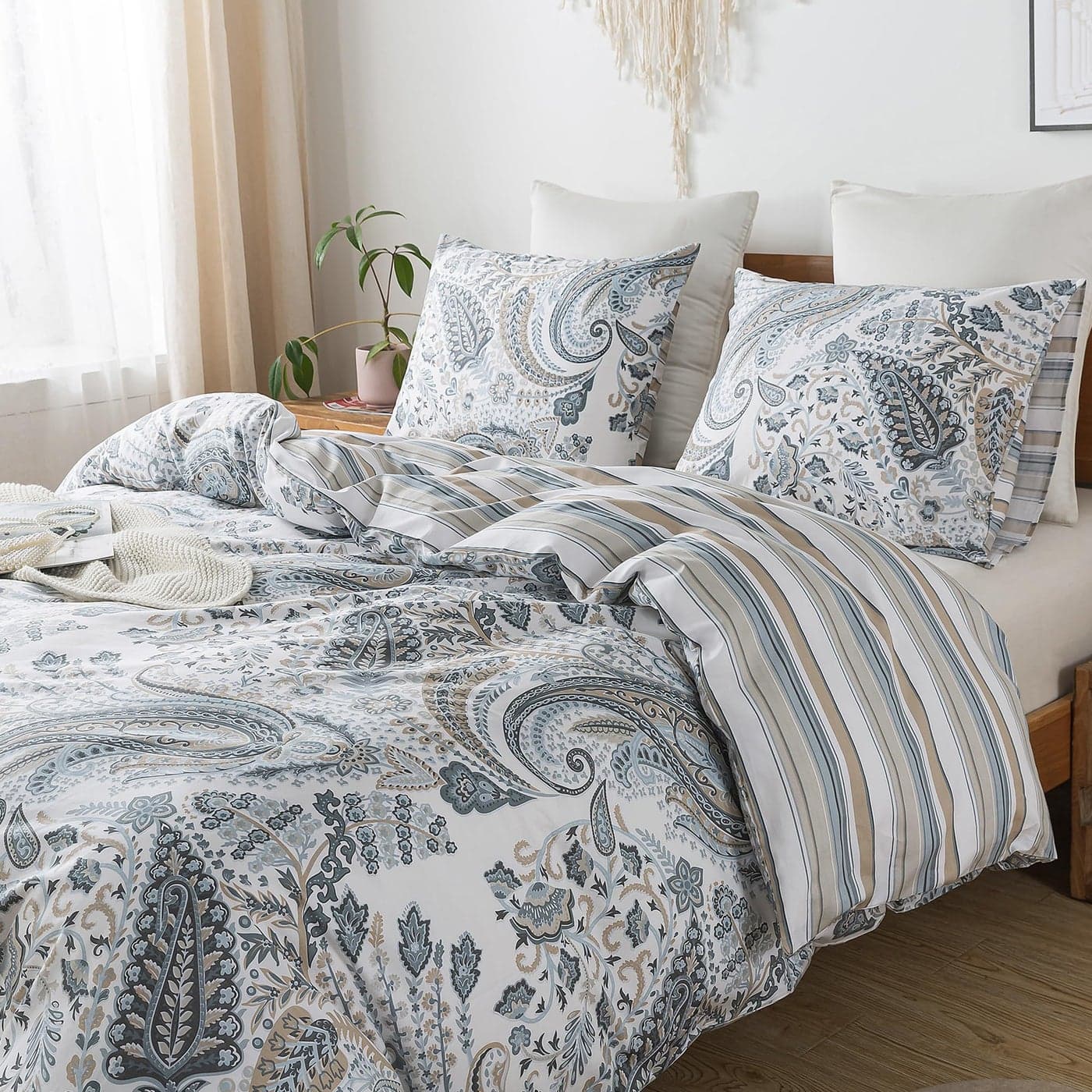 HoneiLife King Size Duvet Cover 3pcs Paisley Comforter Cover Soft Breathable Floral Bedding Duvet Cover Sets with Zipper Closure Corner Ties Wildflower Comforter Cover Sets All Season Use