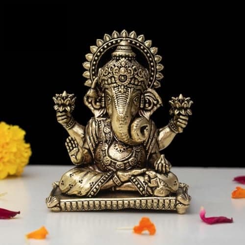 INDICAST Brass Ganesha Idol for Good Luck & Worship | 3" Ganpati Hindu God Statue Figurine Perfect for Decoration Puja & Gifting Purpose Sculpture (Weight- 150gm)