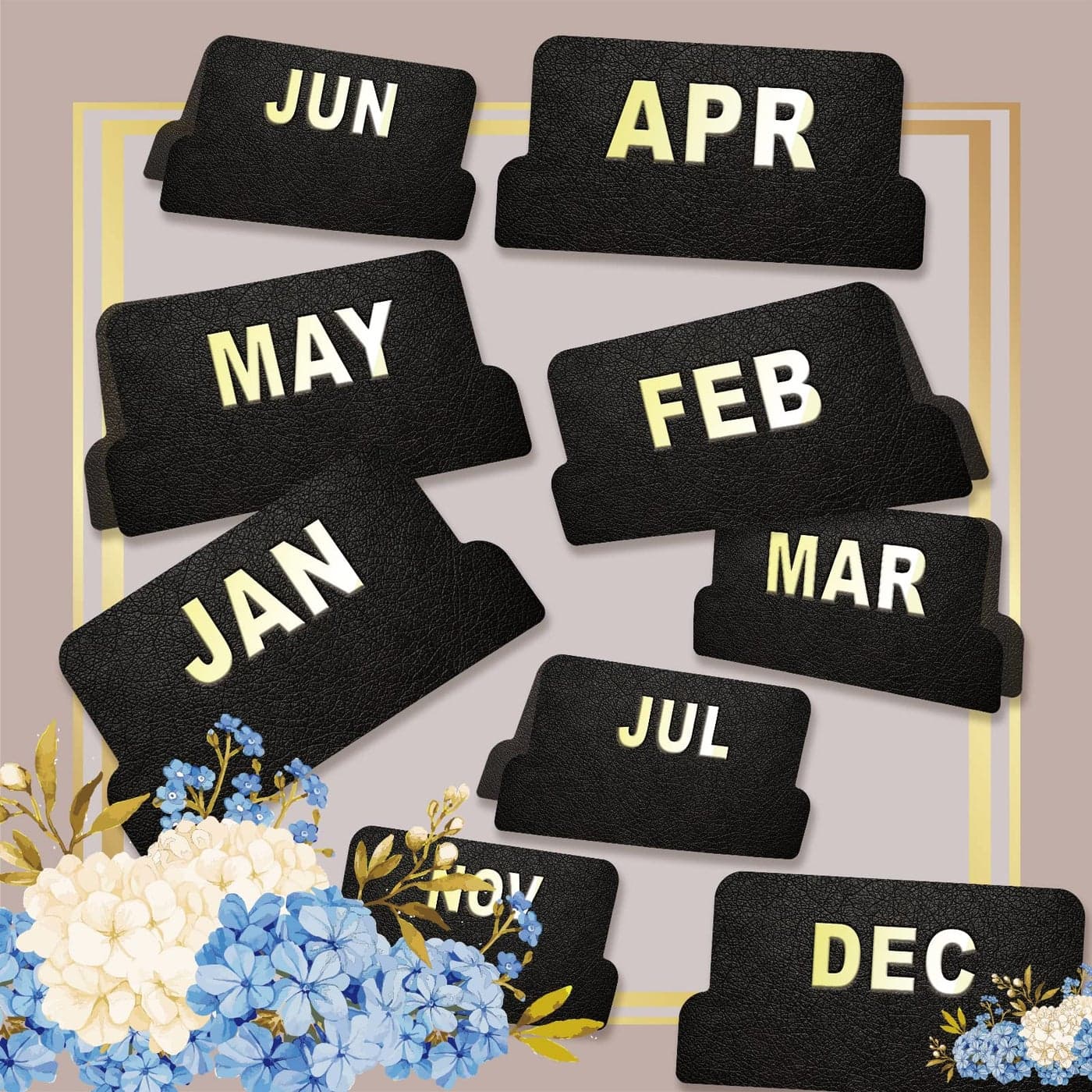 UPAFEXXILeather Monthly Tabs 48 Pcs Planner Tabs Calendar Month Stickers for Planners Organizing and Sorting Out Notebooks Black