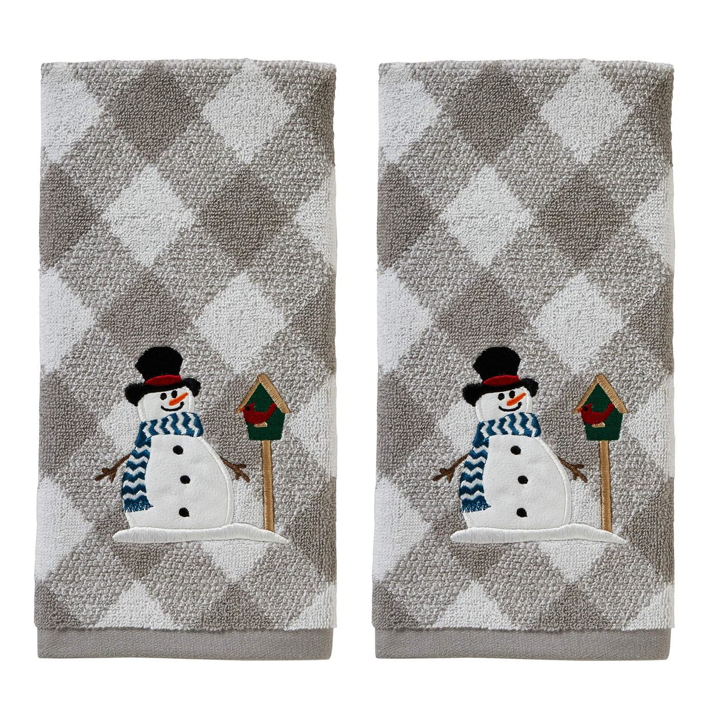 SKL Home ChristmasWinter Snowman Birdhouse Hand Towel 2pc Set for BathKitchenBar Gift Gray