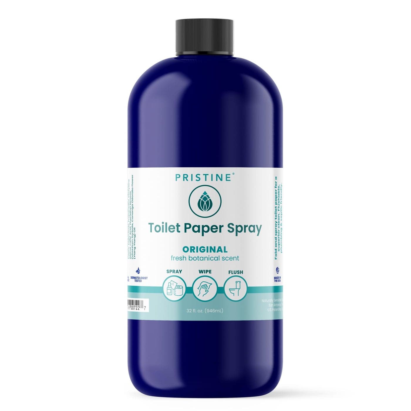 PRISTINE Toilet Paper Spray As Seen on Shark Tank More Natural Personal Cleansing Wipes Flushable Wet Wipes Alternative Spray Toilet Paper to Create Flushable Wipe Original 32 fl oz Refill