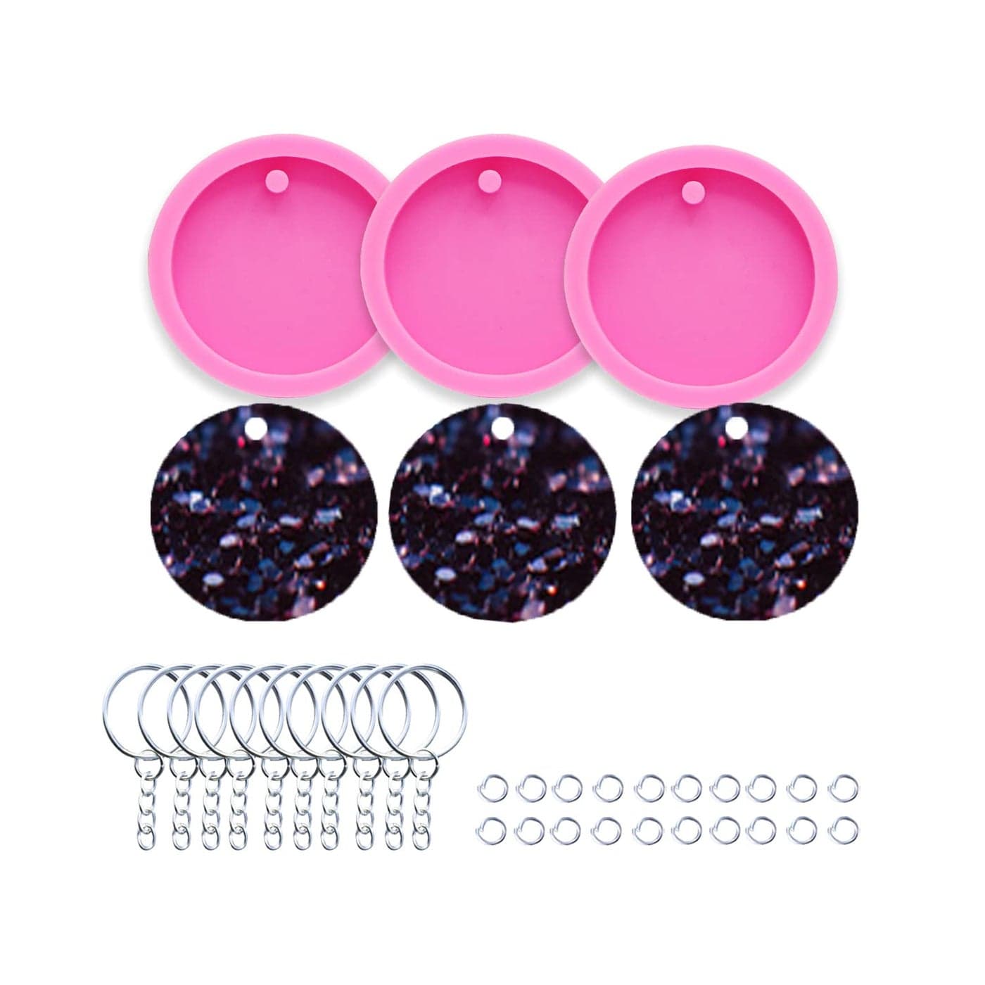 AMZTOART 3pc 2in Circle with Hole Blank Keychain Resin Crafting Silicone Mold Crafts Epoxy Resin Art DIY with 10PC Key RingDY0079DY0079DY0079