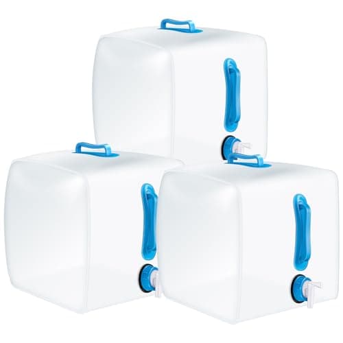 Reallnaive 3 Pack Collapsible Water Container with Spigot, Foldable Camping Water Container Portable Camping Storage Carrier Jug for Outdoors Hiking Emergency Kit Backpack(Blue,5.3 Gallon)
