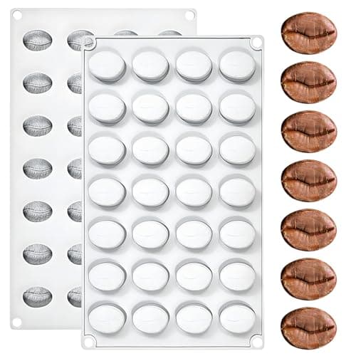 Fchil Silicone Coffee Bean Chocolate Mold, 28 Cavities, Professional Baking Tray for Chocolate Candy Making