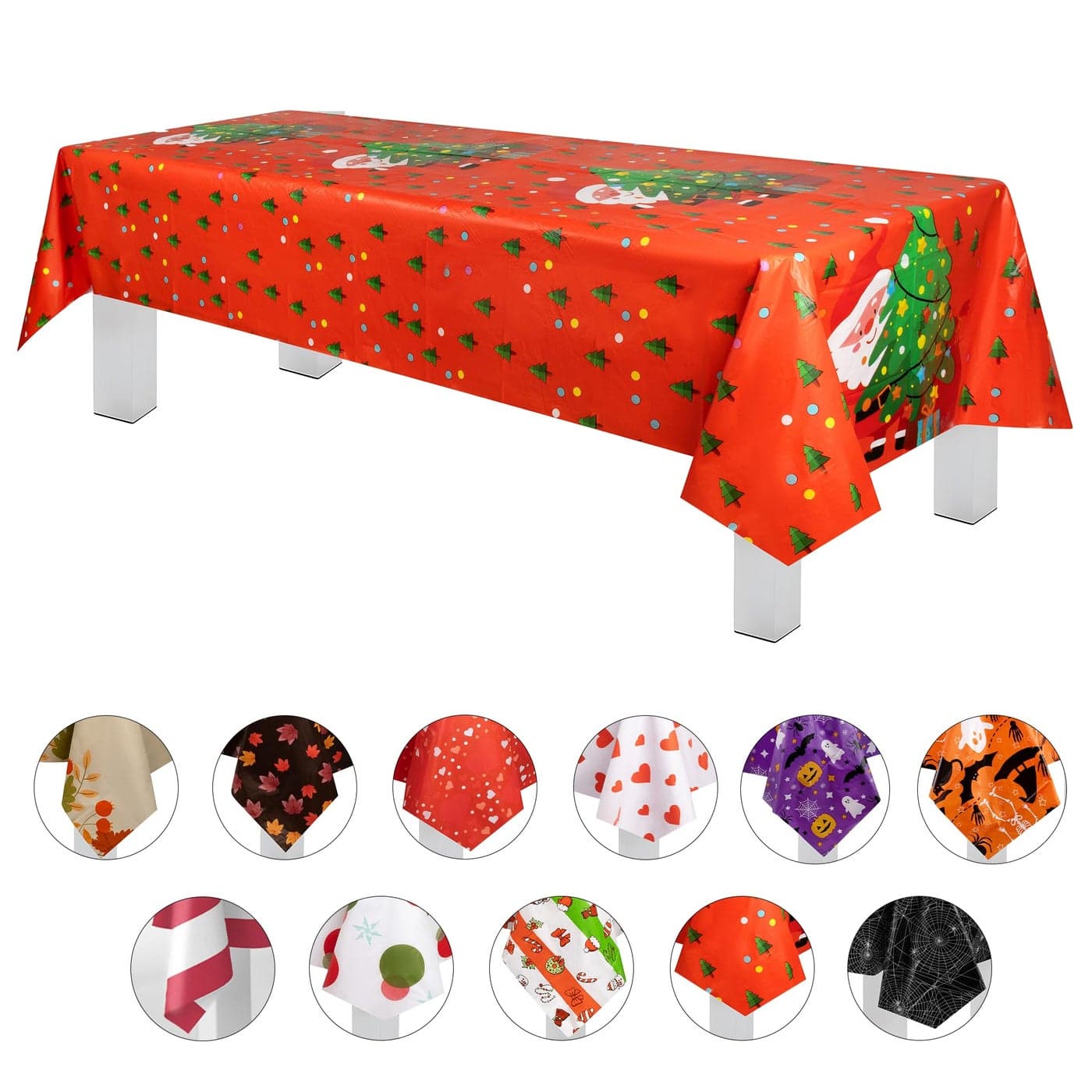 Grandipity Christmas Holiday Santa 6 Pack Premium Disposable Plastic Tablecloth 54 Inch x 108 Inch Rectangle Table Cover