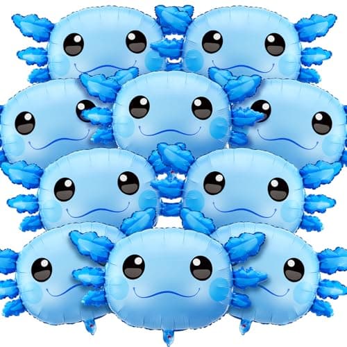 PullCrease 12 Pcs 34 Inch Axolotl Balloon Axolotl Birthday Party Decorations Aluminum Foil Inflatable Summer Supplies for Beach Themed Favor Blue