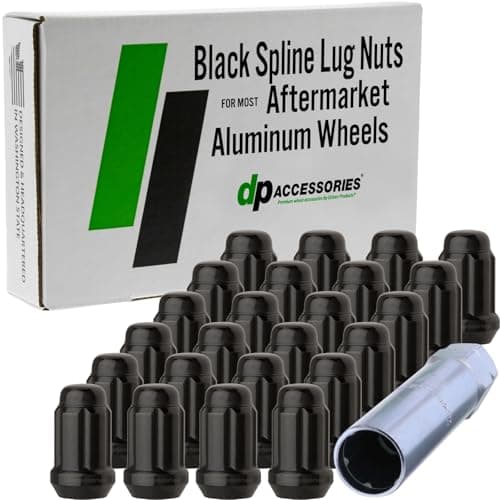 DPAccessories Black 1/2-20 Lug Nuts for Aftermarket Wheels - Closed End Spline Tuner - 34mm (1.35") Tall - Set of 24 - D5242P-2308/24