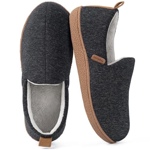 LongBay Women's Memory Foam House Shoes Cozy Brushed Jersey Slippers for Indoor Outdoor Black, 7-8