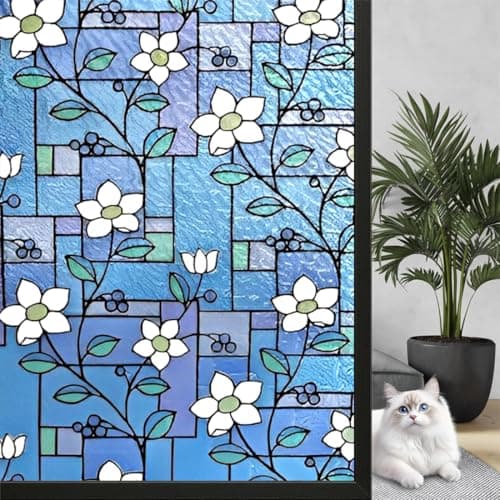 WALLTON Privacy Vinyl Frosted Window Film Glass Sticker Self-Adhesive Film Tint Wallpaper Opaque Sheet for Glass Privacy Cover Window, Door, Office, Home.| Anti-UV. (24x96 Inch, Small Blue Patti)