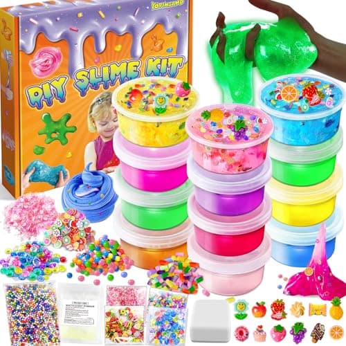 12 Cups DIY Slime Kit Slime Making Kit for Girls Crystal Clear Glow in The Dark Slime with Addins Foam Balls Charms Party Favors Gift Toys for Kids 312