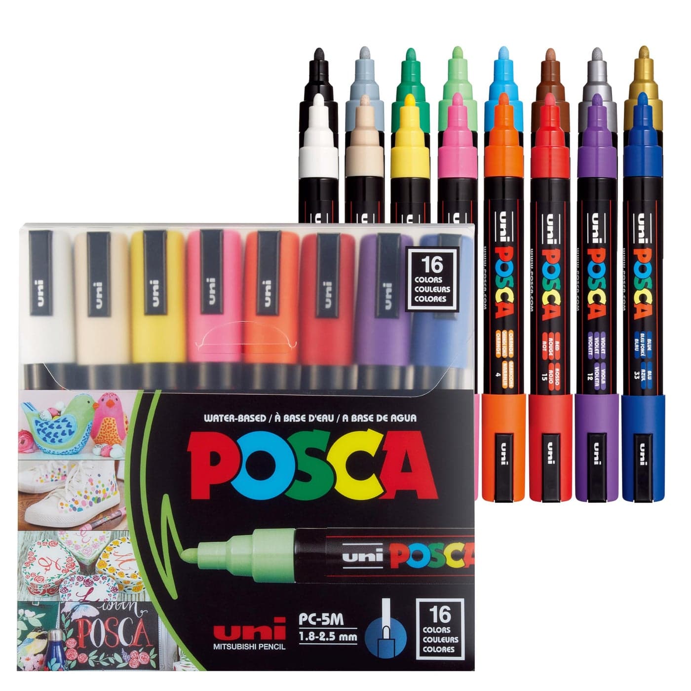 Uni Posca Paint Marker PC5M Medium Bullet Standard Colors Set of 16