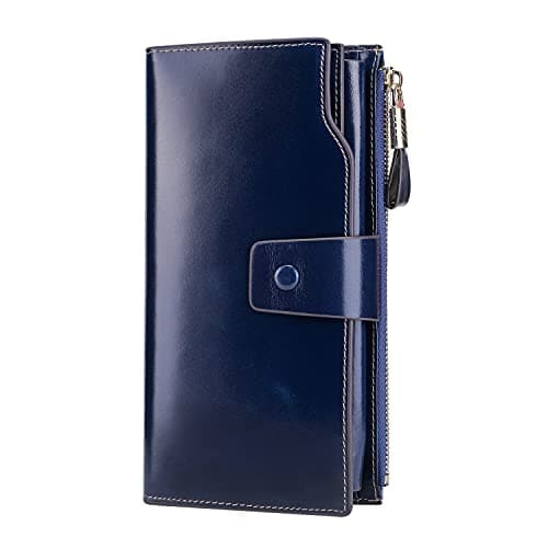 Itslife Womens Wallet RFID Blocking Large Capacity Luxury Wax Genuine Leather Wallets Clutch Wallet Ladies Card holder