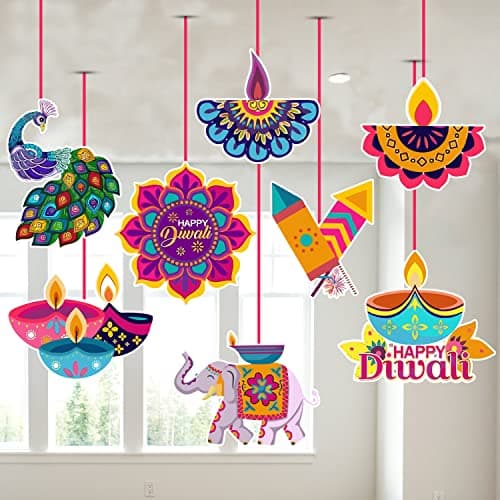 Zyozique Diwali Decorations Kit Happy Diwali Paper Banner Deepavali Hanging Swirls Festival of Lights Party Supplies Indian Themed Party Decorations,