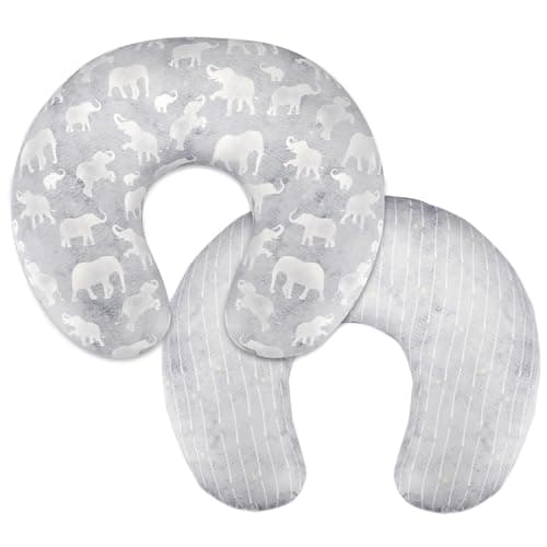 DILIMI Nursing Pillow Cover Soft Stretchy Nursing Covers for Breastfeeding Pillows 1 Pack Reversible Removable Slipcover for Baby Boy and Girls Grey Elephant
