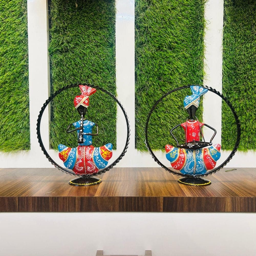 PEDEX Metal Rajasthani Decorative Musician Set of 2 Showpiece Table Decorative Items for HomeAntique Gift Items Tv Unit Showpiece Home Decoration Items Each Size 9x10 Inch
