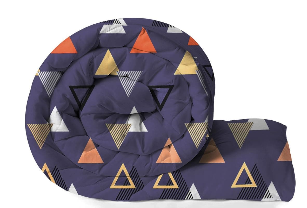 VAS COLLECTIONS 220 GSM Reversible Microfiber AC Comforter/Duvets for Mild Winter | All Season King Size 3 Layered Quilted Blanket for Double Bed (220 cm x 240 cm, Trangle, Purple & Orange