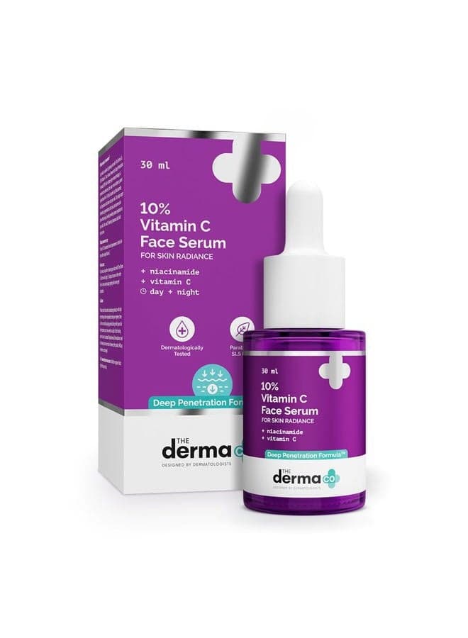 10% Vitamin C Face Serum with Niacinamide, Hyaluronic Acid & Ferulic Acid, Advanced 3-O Ethyl Ascorbic Acid Formula for Skin Brightening, Targets Dullness, Pigmentation & Dark Spots, 30ml