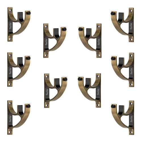 Ferio Artistic Curtain Brackets for Modern Home and Window Fitting Ideal for 1 inch Curtain Rod for Window and Door Rod Holder Accessories for Home Improvement (Antique Brass, Pack of 10)