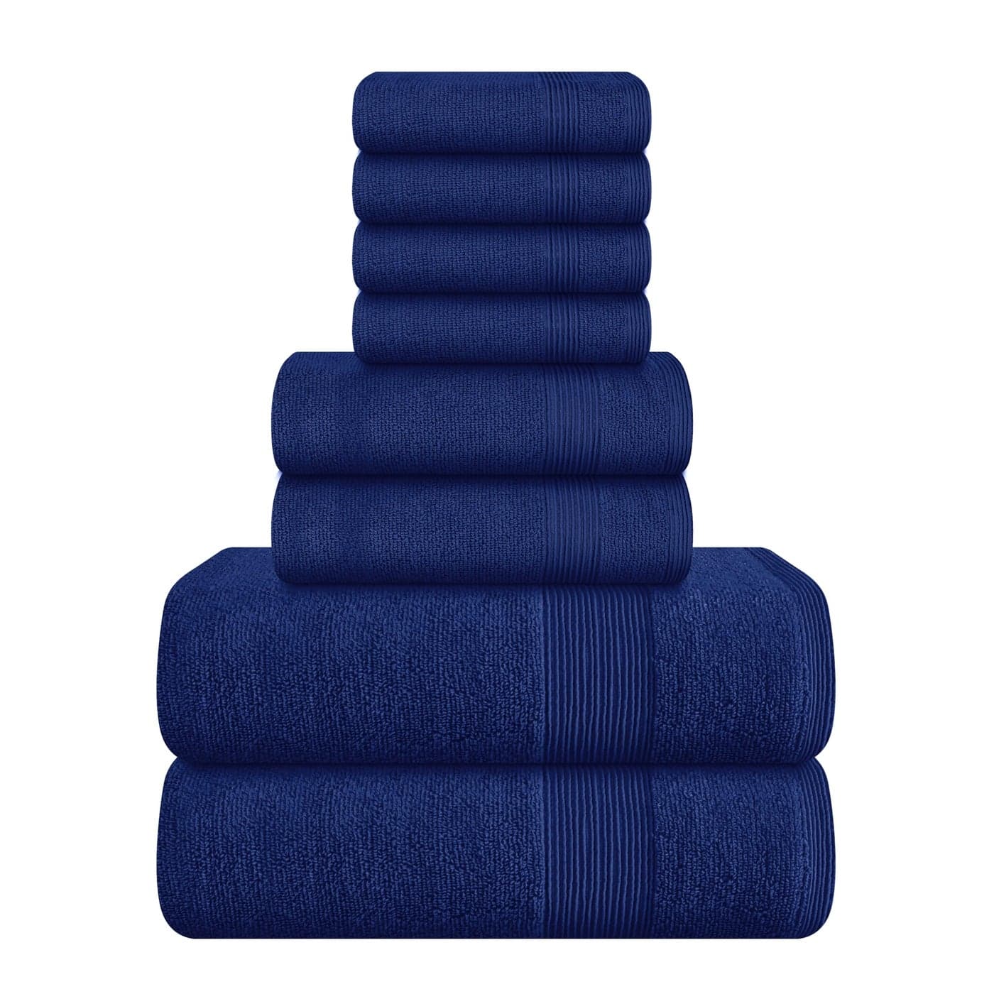 Belizzi Home 8 Piece Towel Set 100 Ring Spun Cotton 2 Bath Towels 27x54 2 Hand Towels 16x28 and 4 Washcloths 13x13 Ultra Soft Highly Absorbent Machine Washable Hotel Spa Quality Navy Blue
