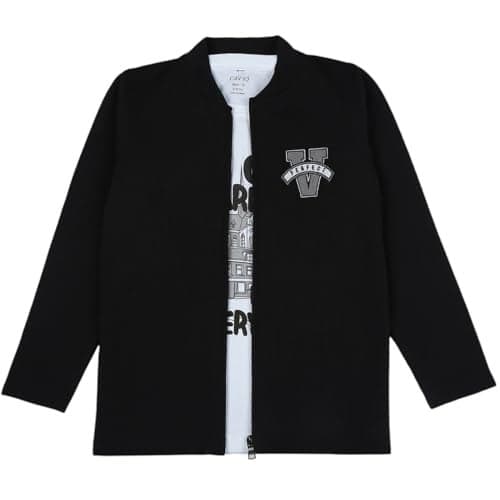 CAVIO Boys Cotton Blend Full Sleeves Zipper Jacket and T-Shirt Black