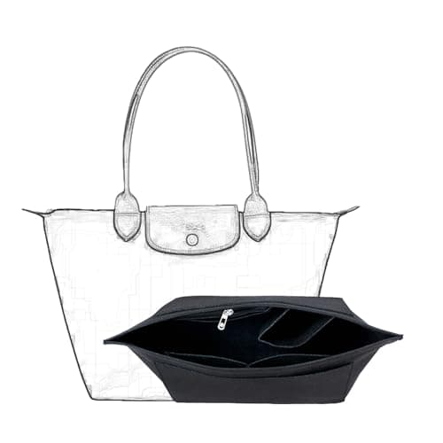 D.DUO Purse Organizer, Multi-Pocket Felt Handbag Organizer, Folding Tote Bag organizer insert for Insert Wallet Organizer Suitable for Longchamp (Black, Medium)