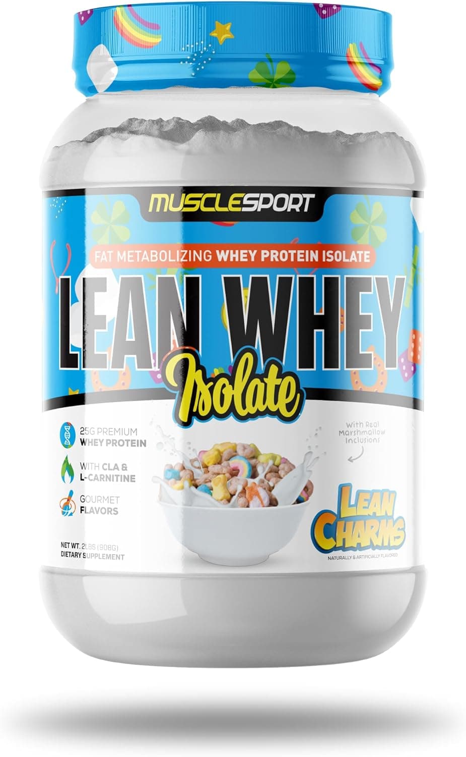 Musclesport Lean Whey Revolution Protein Powder Whey Protein Isolate Low Calorie Low Carb Low Fat Incredible Flavors 25g Protein per Scoop 2lb Lean Charms