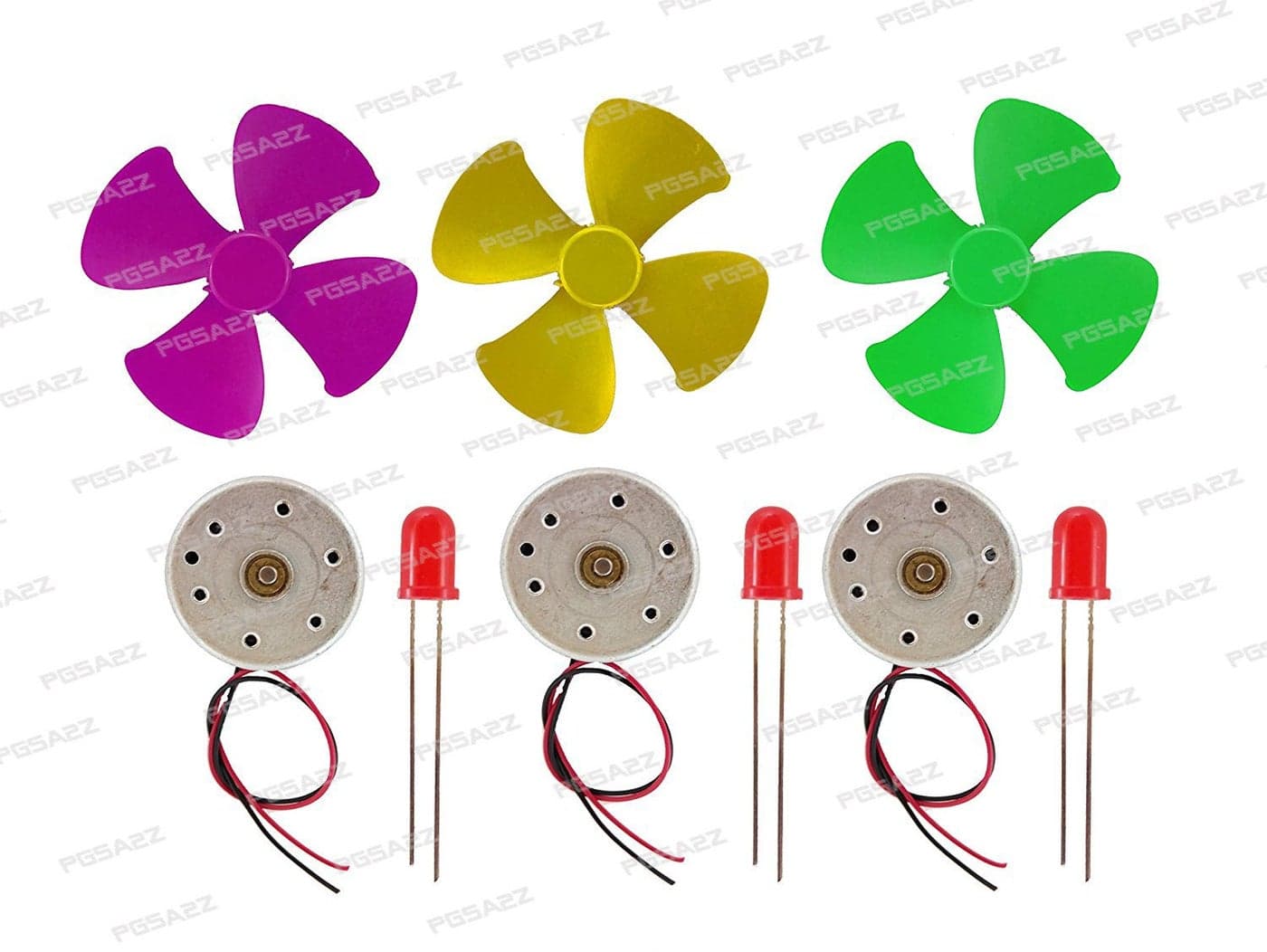 PGSA2Z™ 3 V Generator Dynamo Motor and Fan and 3 Red LED (Medium) -Set of 3