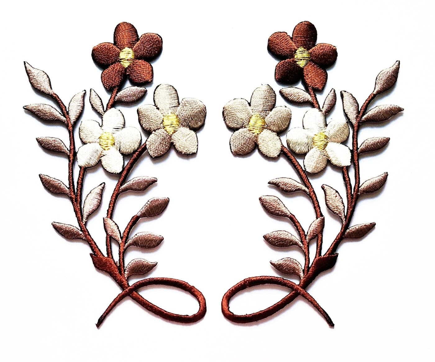 Nipitshop Patches Brown Flowers Beautiful Patch Brown Orchid Flowers Floral Bouquet Boho Embroidered Appliques Iron-on Patches for Clothes Backpacks T-Shirt Jeans Skirt Vests Scarf Hat Bag