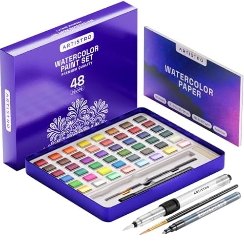 ARTISTRO 48 Color Watercolor Paint Set Portable Paint Art Kit with Palette and Brush Pens Travel Water Color Set for Adults Professionals Kids Art and Painting Supplies Gift Idea