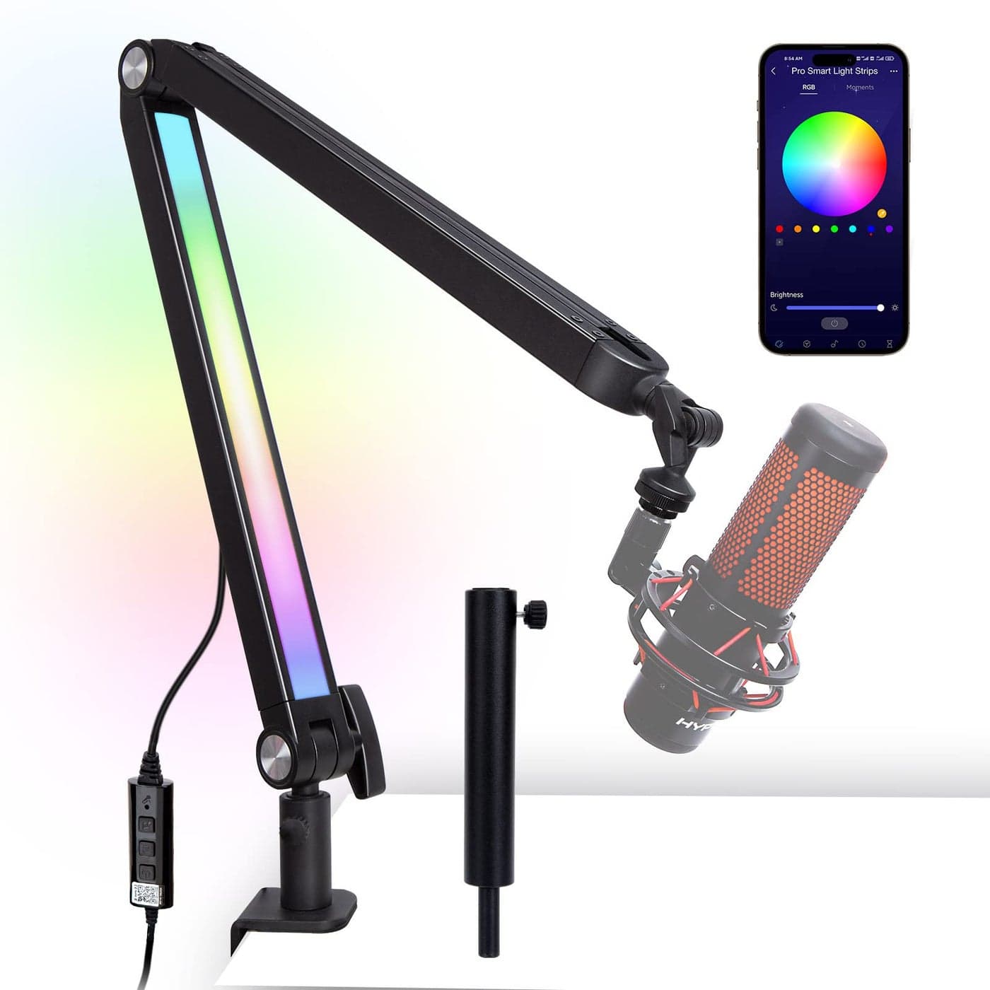 Boom Arm with RGB Light - Mic Arm for HyperX QuadCast, Blue Yeti, Shure SM7B, Rode and Most Gaming Mic, Height adjustable Mic Boom Arm Microphone Arm, Desk Mic Stand for Most USB Microphone By SUNMON