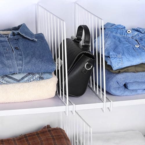 Inditradition Wardrobe Shelf Divider, Shelf Organizer Partition, Closet Shelf Separator | for 10-20 mm Thick Shelf (12.2 x 9.5 Inches, Metal, White) - Pack of 2