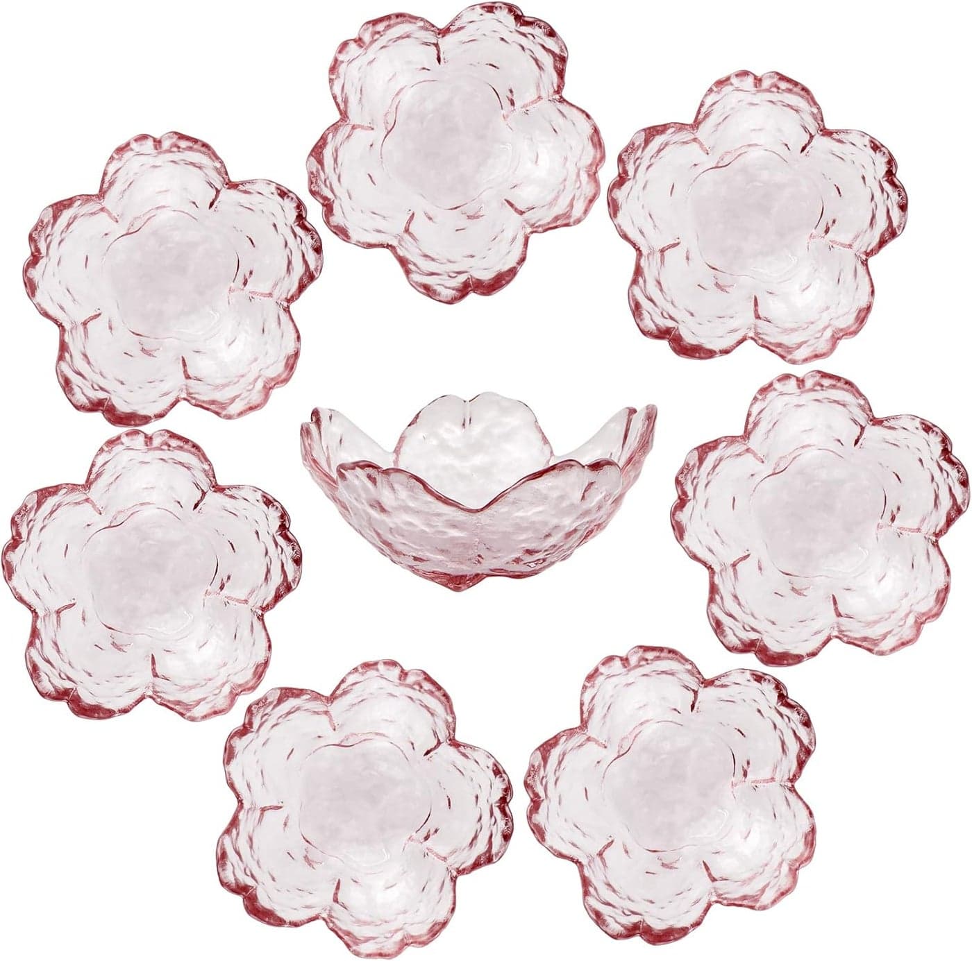 8 Pcs Glass Sakura Soy Sauce Dishes Cute Mini Dessert Bowls Stackable Tiny Appetizer Plates for Dips Seasonings Snacks Fruits or Tea Bags Small Candles Trinkets Pink