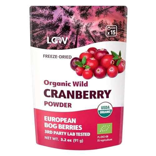 Organic Freeze-Dried Cranberry Powder – Pure, 100% Natural Wild Whole Fruit, Certified Organic from Nordic Forests – Non-GMO, No Added Sugar – 3.2oz (18 Servings)