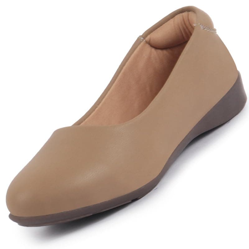 FAUSTO FST FJDWC-7040 BEIGE-38 Women Platform Heel Ballet | Comfortable Everyday Casual Shoes | Soft Vegan Leather Ballerinas | Formal Slip-On Shoes (5 UK)