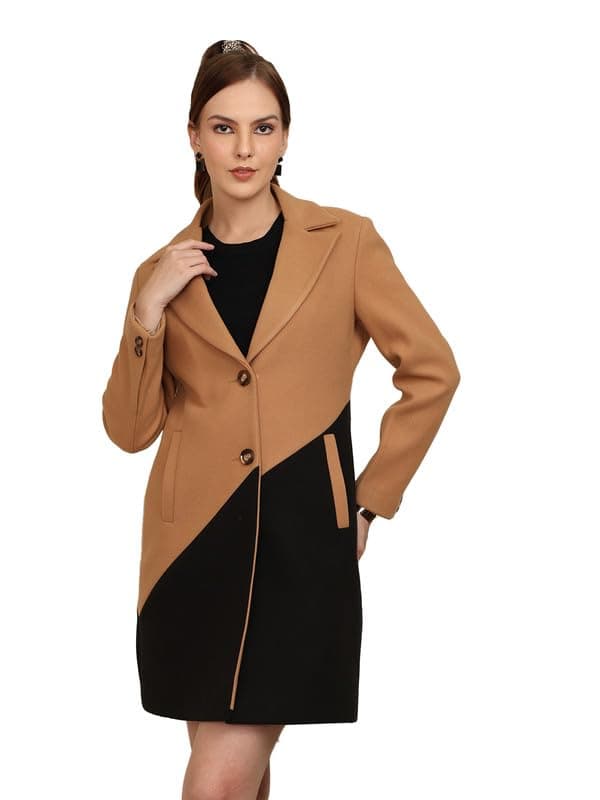 PLAGG Women Winter Long Overcoat with Wool blend and Comfort fit