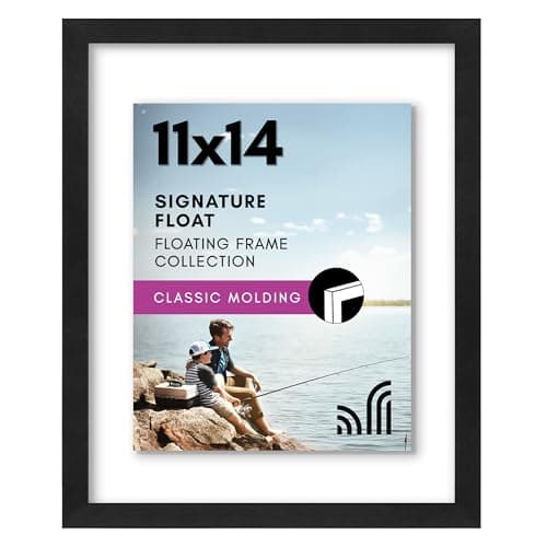 Americanflat 11x14 Floating Picture Frame with Polished Crystal-Clear Glass - Use as 8x10 Picture Frame or Display 5x7 Photo - Signature Float Collection - Photo Frames for Wall Display - Black