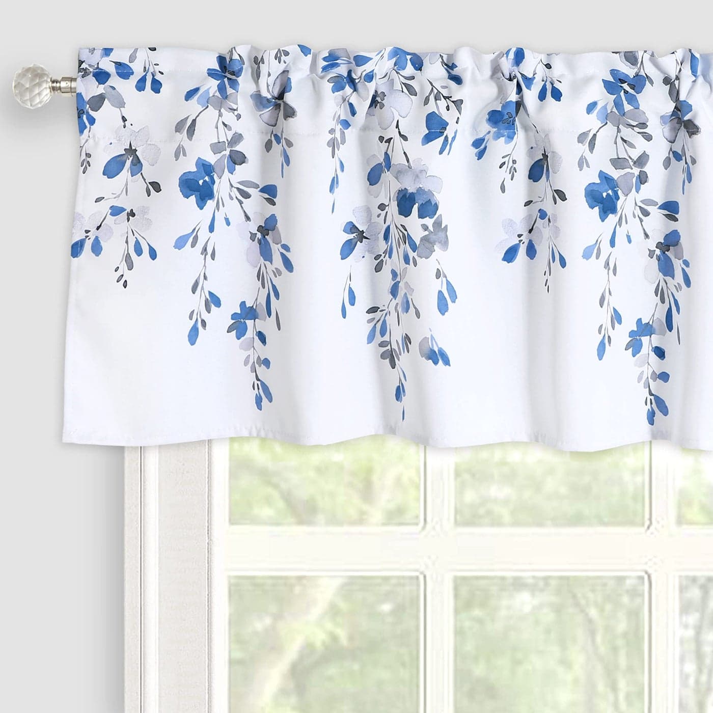 Inselnwald Weeping Flowers Valance Curtain for WindowsFloral Short Curtains Valance for Living Room Kitchen Rod Pocket 52 16 Inches Blue and Gray