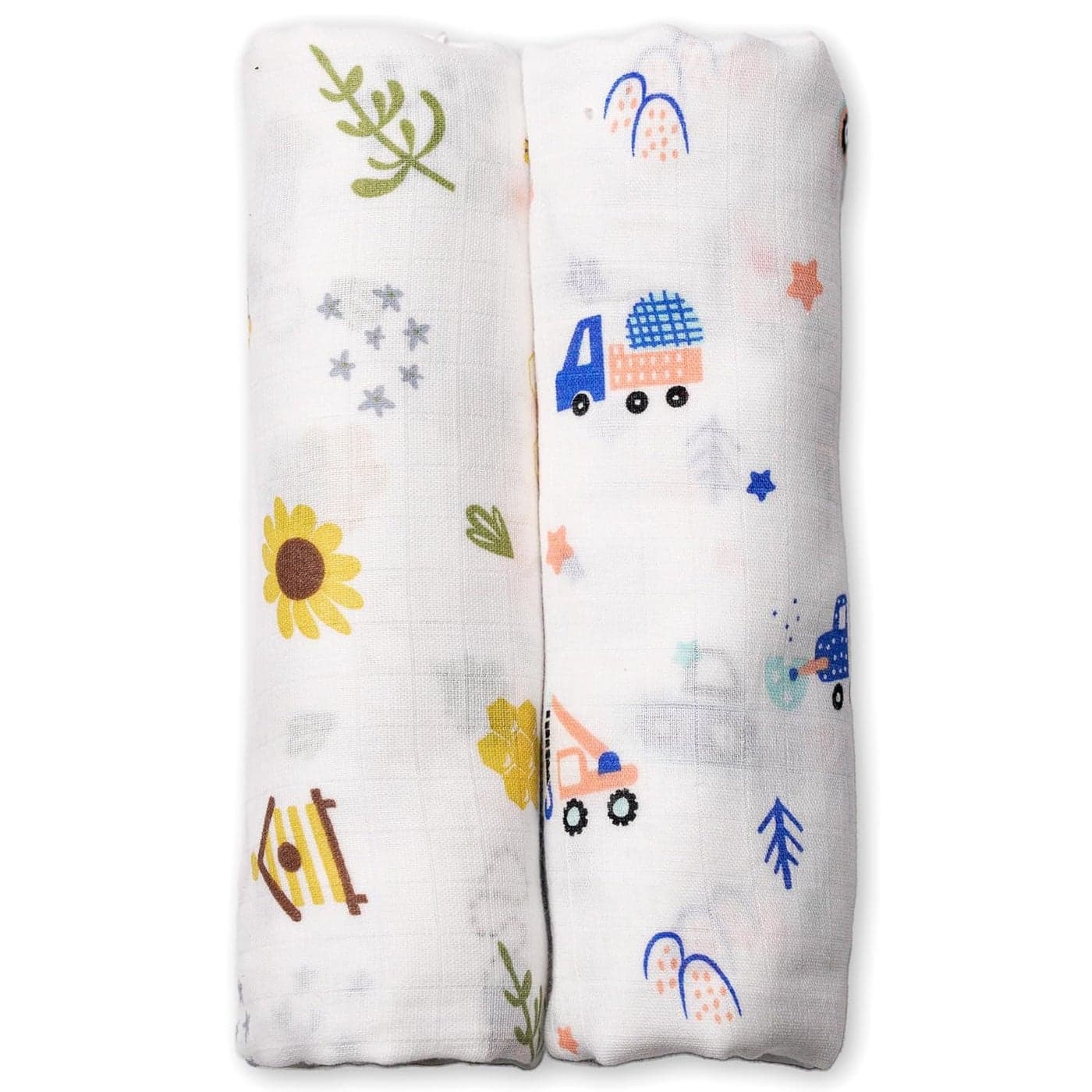 PROFAB Newborn Babys Super Soft Cotton Printed Muslin Baby Swaddle Sets AntiMicrobial for Boys and Girls Beehive Crane Pack of 2