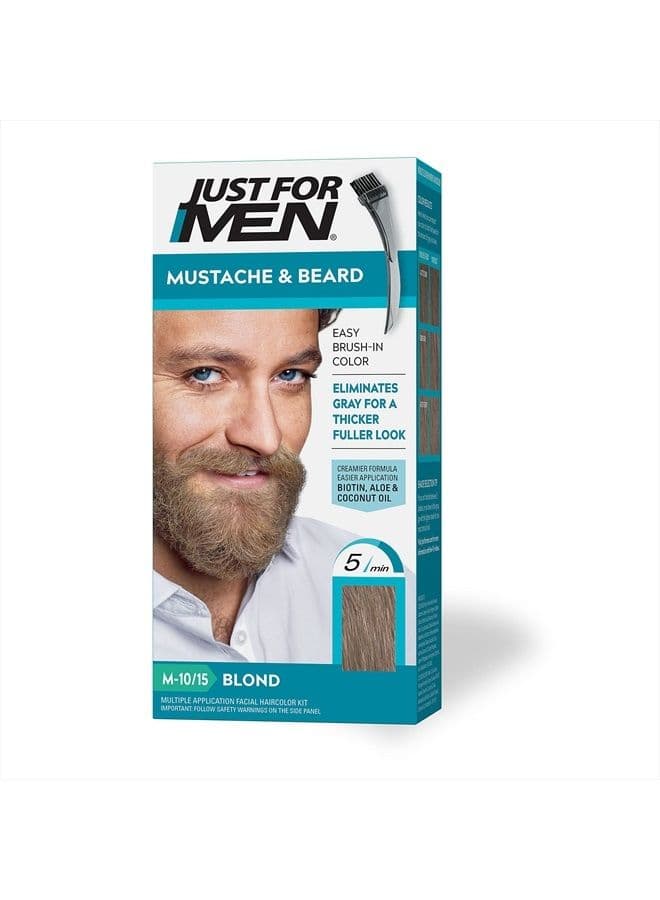 Just For Men Mustache & Beard, Beard Dye for Men with Brush Included for Easy Application, With Biotin Aloe and Coconut Oil for Healthy Facial Hair - Blond, M-10/15, Pack of 1