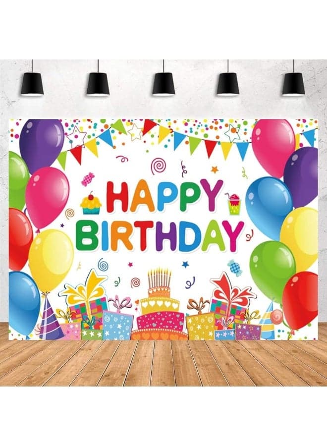 DIZHI Colorful Happy Birthday Backdrop Banner Sign Poster Colorful Balloons for Kid Gifts Birthday Party Banner Cake Table Decorative Supplies 5x3ft