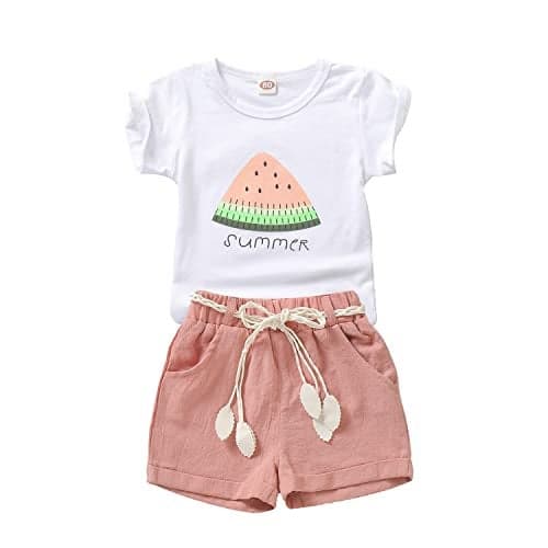 Goodplayer Toddler Baby Girls Summer Clothes Set Kids Watermelon Print T-shirt Short Sets Outfits for 1-4 Years Old (18-24 Months, Pink)