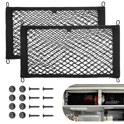 RED WOLF 2 Pcs Small Cargo Net Pocket Elastic Mesh Netting Car Mesh Pouch for Trunk RV Boats Home Cargo Storage with Screws and Hooks 177 x 98